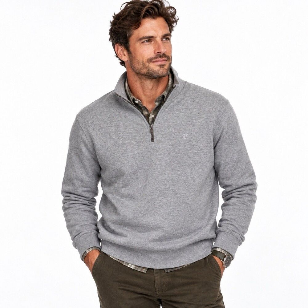 Peter Werth London 1/4 Zip 'Queens' Sweatshirt Gray Casual Jersey 100% Cotton S